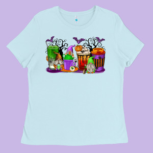 Halloween Gnomes Coffee Cups Ladies Tee Designed By Texasbilliewilder
