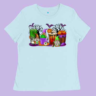 Halloween Gnomes Coffee Cups Ladies Tee Designed By Texasbilliewilder