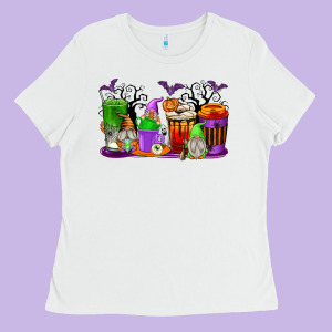 Halloween Gnomes Coffee Cups Ladies Tee Designed By Texasbilliewilder