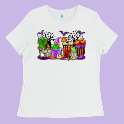 Halloween Gnomes Coffee Cups Ladies Tee Designed By Texasbilliewilder