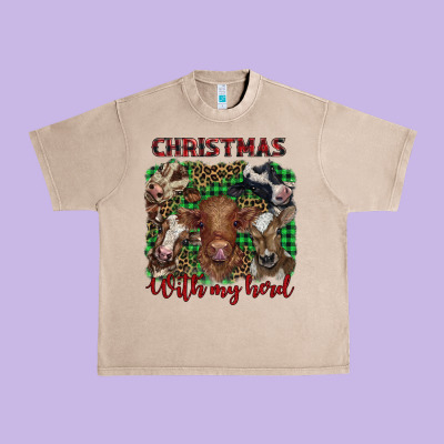Christmas With My Herd Cows Urban Heavy Tee Designed By Barkaloodesign
