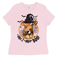 Bubblegum Pink Halloween Cow Moo I Mean Boo Ladies Tee - texasbilliewilder