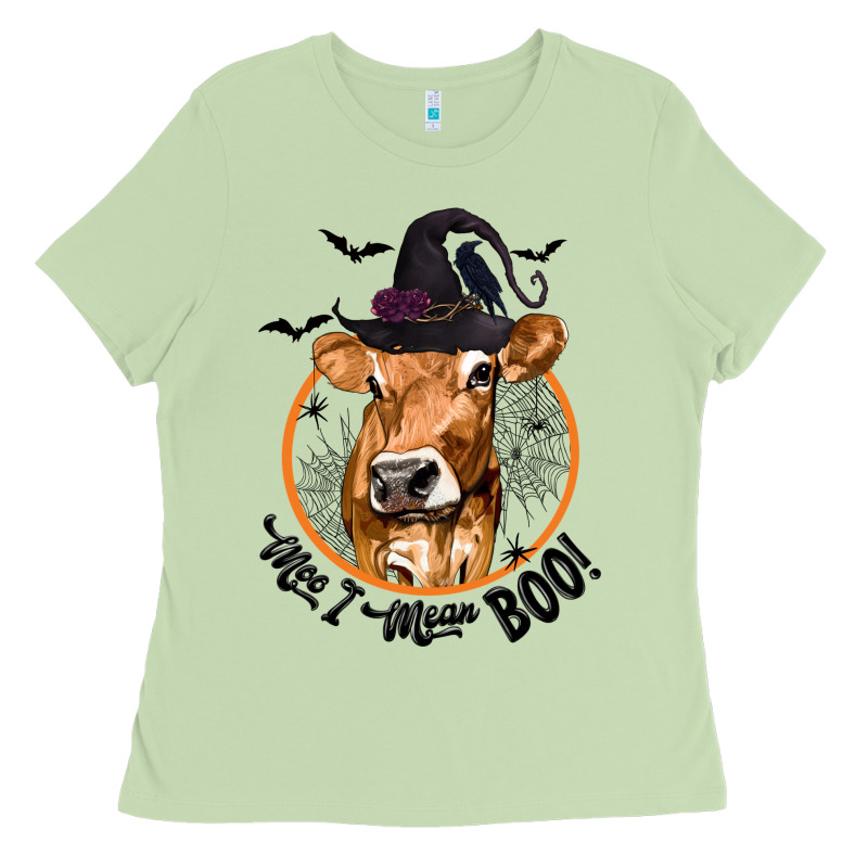 Halloween Cow Moo I Mean Boo Ladies Tee by texasbilliewilder | Teevron