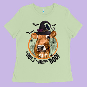 Halloween Cow Moo I Mean Boo Ladies Tee Designed By Texasbilliewilder