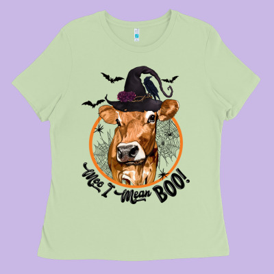Halloween Cow Moo I Mean Boo Ladies Tee Designed By Texasbilliewilder