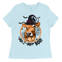 Baby Blue Halloween Cow Moo I Mean Boo Ladies Tee - texasbilliewilder