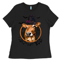 Black Halloween Cow Moo I Mean Boo Ladies Tee - texasbilliewilder