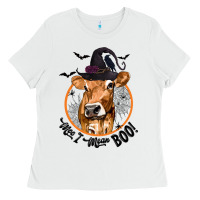 White Halloween Cow Moo I Mean Boo Ladies Tee - texasbilliewilder
