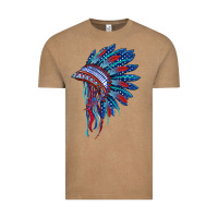 Vintage Coffee indian headdress with american flag Vintage Tee - BarkalooDesign