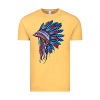 Vintage Mustard indian headdress with american flag Vintage Tee - BarkalooDesign