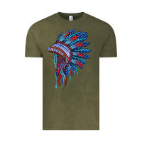 Vintage Olive indian headdress with american flag Vintage Tee - BarkalooDesign