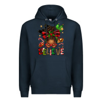 Navy christmas believe afro messy bun Premium Hoodie - texasbilliewilder
