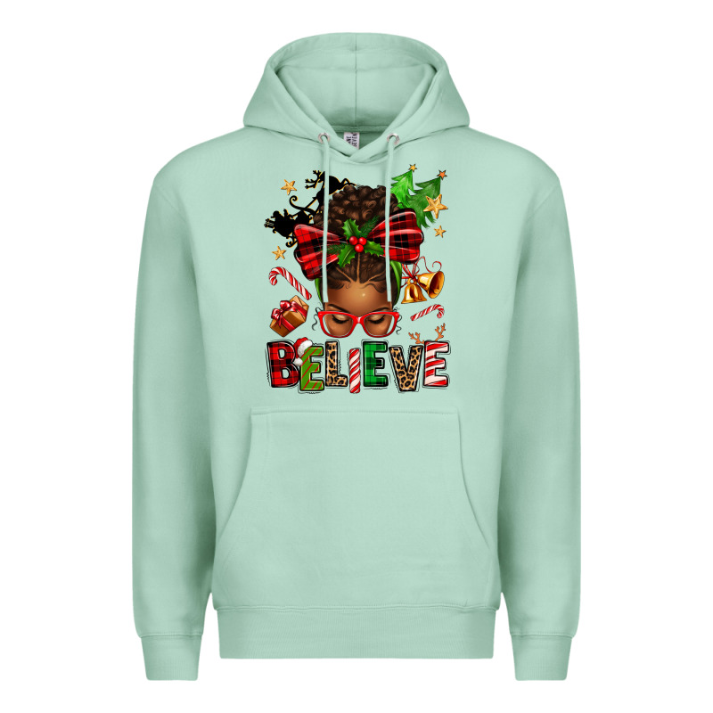 Christmas Believe Afro Messy Bun Premium Hoodie by texasbilliewilder | Teevron