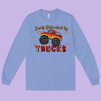 Easily Distracted By Trucks Long Sleeve Tee Designed By Maliassmallbusiness