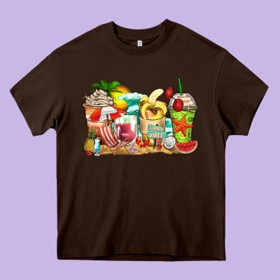 Summer Vibes Coffee Cups Heavy Core Tee Designed By Zillion Design Studio