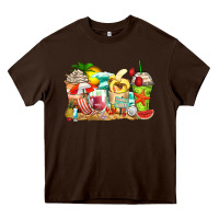 Chocolate Brown summer vibes coffee cups Heavy Core Tee - Zillion Design Studio