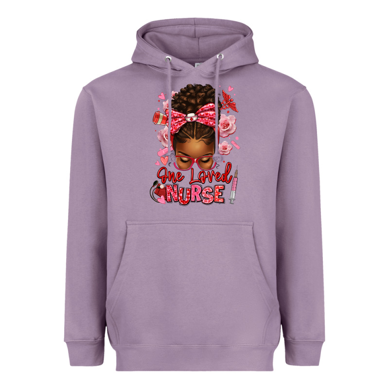 One Loved Nurse Afro Messy Bun Heavyweight Hoodie by texasbilliewilder | Teevron