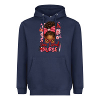 Navy one loved nurse afro messy bun Heavyweight Hoodie - texasbilliewilder