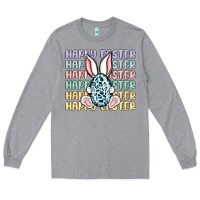 Heather Grey happy easter Long Sleeve Tee - MaliasSmallBusiness