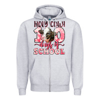 Heather Grey holy cow 100 days of school Zipper Hoodie - LillyAllenDesigns