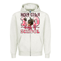 Oatmeal Heather holy cow 100 days of school Zipper Hoodie - LillyAllenDesigns