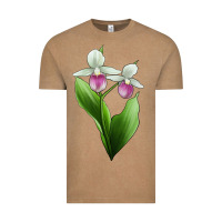 Vintage Coffee Pink And White Lady's Slipper Flower Illustrations Vintage Tee - LillyAllenDesigns