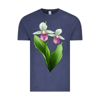 Vintage Denim Pink And White Lady's Slipper Flower Illustrations Vintage Tee - LillyAllenDesigns