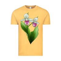 Vintage Mustard Pink And White Lady's Slipper Flower Illustrations Vintage Tee - LillyAllenDesigns