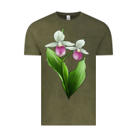 Vintage Olive Pink And White Lady's Slipper Flower Illustrations Vintage Tee - LillyAllenDesigns