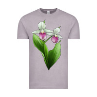 Pink And White Lady's Slipper Flower Illustrations Vintage Tee | Teevron