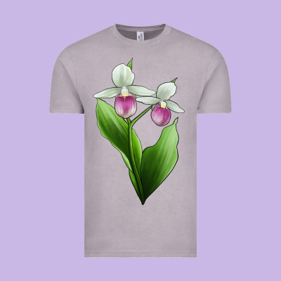 Pink And White Lady's Slipper Flower Illustrations Vintage Tee Designed By Lillyallendesigns