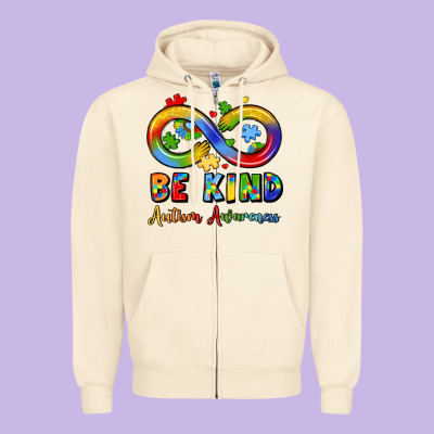 Be Kind Autism Awareness Infinity Symbol Zipper Hoodie Designed By Lillyallendesigns