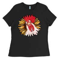 Black sunflower with rooster Ladies Tee - RanaPortraitStore