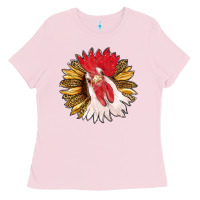 Bubblegum Pink sunflower with rooster Ladies Tee - RanaPortraitStore