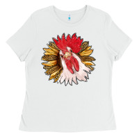 White sunflower with rooster Ladies Tee - RanaPortraitStore