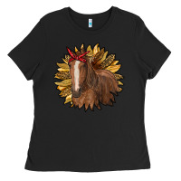 Black sunflower with horse Ladies Tee - RanaPortraitStore