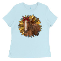 Baby Blue sunflower with horse Ladies Tee - RanaPortraitStore