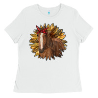 White sunflower with horse Ladies Tee - RanaPortraitStore