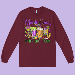 Mardi Gras Drinking Team Long Sleeve Tee Designed By Maliassmallbusiness