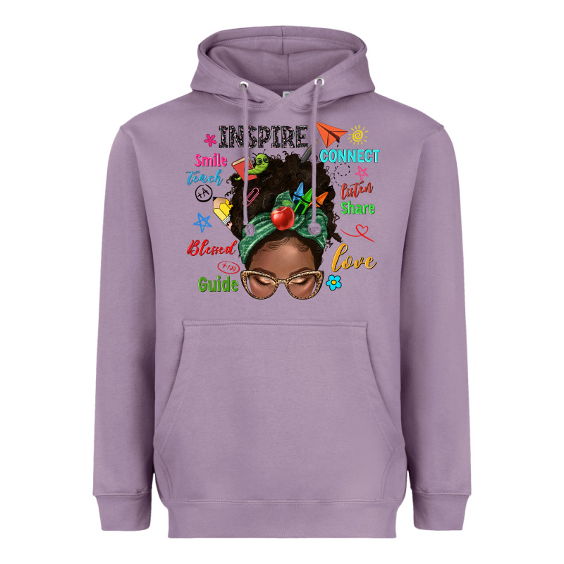 Afro Messy Bun Teach Inspire Love Teacher Blessed Heavyweight Hoodie by NancyCooperArtShop | Teevron