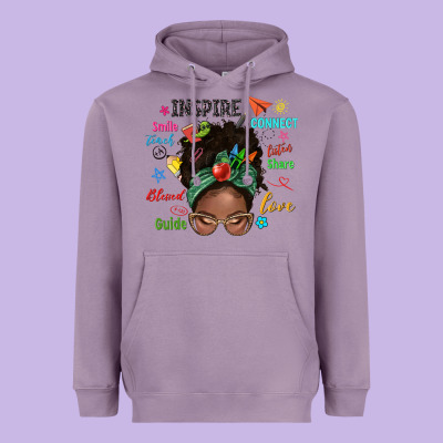 Afro Messy Bun Teach Inspire Love Teacher Blessed Heavyweight Hoodie Designed By Nancycooperartshop