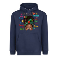 Navy afro messy bun teach inspire love teacher blessed Heavyweight Hoodie - NancyCooperArtShop