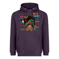 Plum afro messy bun teach inspire love teacher blessed Heavyweight Hoodie - NancyCooperArtShop