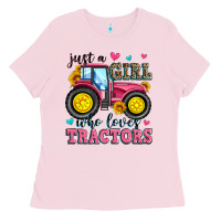 Bubblegum Pink just a girl who loves tractors Ladies Tee - Zillion Design Studio