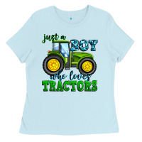 Baby Blue just a boy who loves tractors Ladies Tee - Zillion Design Studio