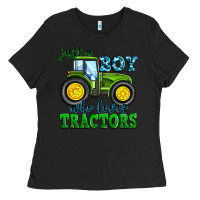 Black just a boy who loves tractors Ladies Tee - Zillion Design Studio