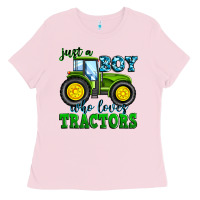Bubblegum Pink just a boy who loves tractors Ladies Tee - Zillion Design Studio