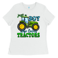 White just a boy who loves tractors Ladies Tee - Zillion Design Studio