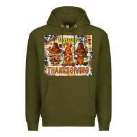 Army Green Happy Thanksgiving gnomes Premium Hoodie - NancyCooperArtShop