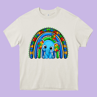 Autism Elephant Rainbow Heavy Core Tee Designed By Zillion Design Studio